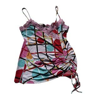 Pretty Good Women’s Size M Pink Lace Y2K Striped Asymmetrical Summer Made in USA